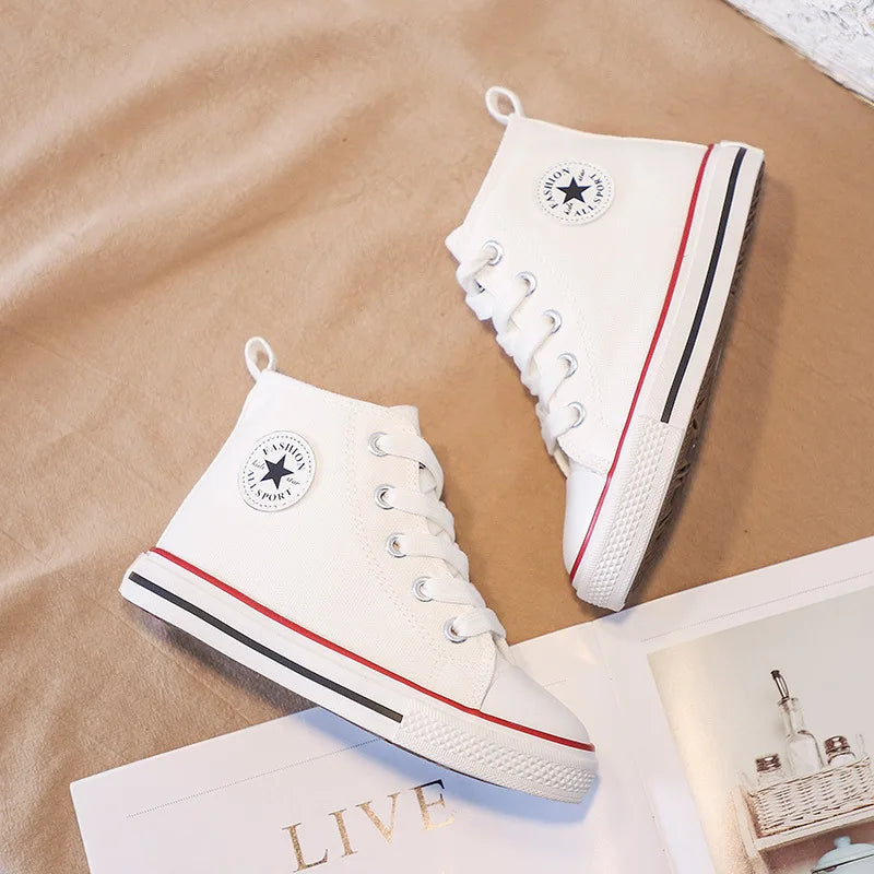 Children's High-Top Canvas Shoes Soft Bottom Comfortable Non-slip Casual Shoes Summer Simple Solid Color Lace-Up Canvas Shoes