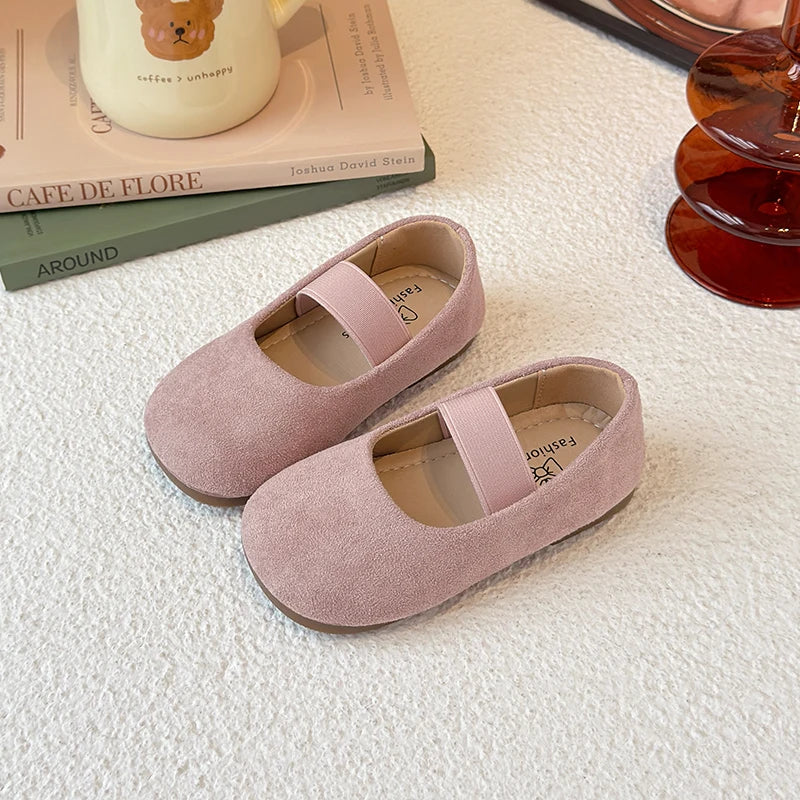 Girl's Ballet Flats Candy Color Suede Elastic Band Kids Princess Shoes Spring Shallow Leisure Trendy Children Mary Janes 23-34