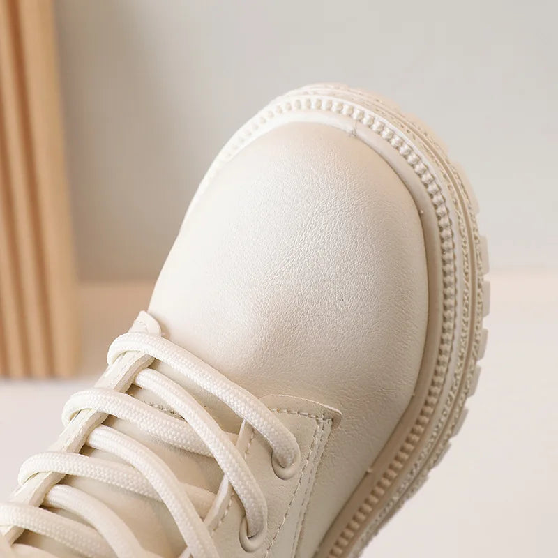 2024 Autumn New Children Ankle Boots for Girls White Fashion Leather Shoes Student Non Slip Short Boots Versatile Kids Shoes