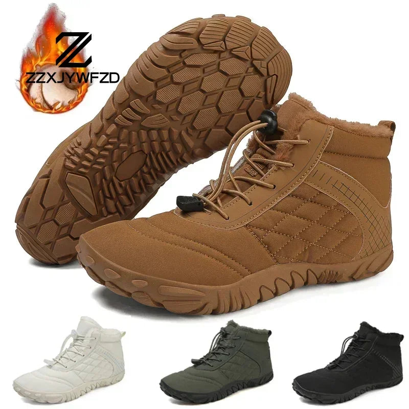 2024 New Winter Boots for Men Snow BareFoot Women Outdoor Non-slip Warm Fur Casual Sneakers Plus Size Ankle Boots Hiking Shoes