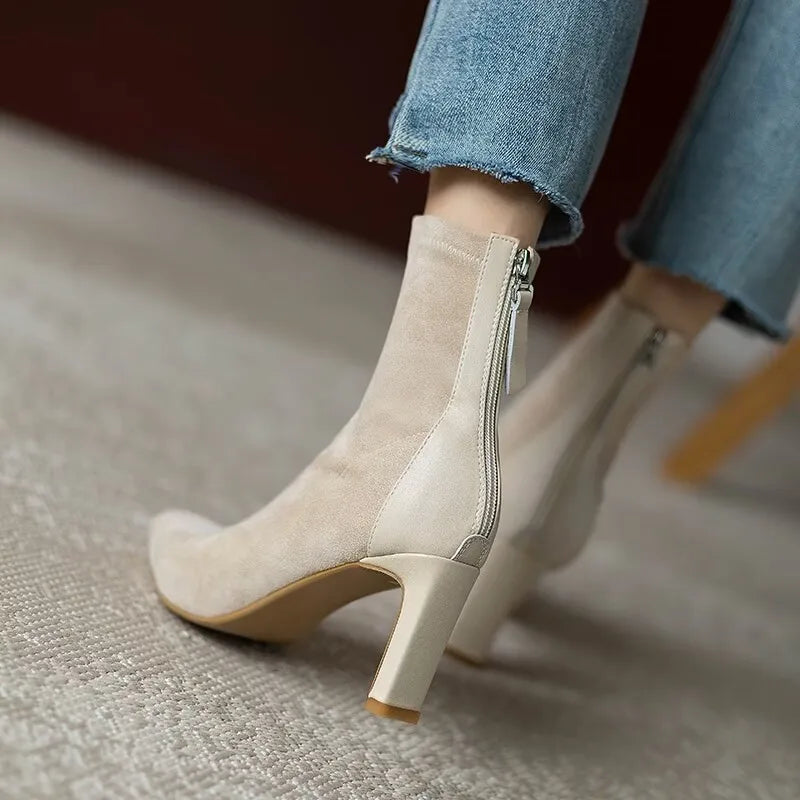 2024 Women Ankle Boots Fashion Pointed Toe Ladies Elegant Short Boots Thin High Heel Autumn Winter Women's Boots D89