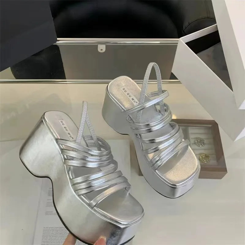 2024 new Beach Fashion Water proof Roman Sandals Women's Chunky Heels Fashion High Heeled Slippers Slope heel Casual Sandalias