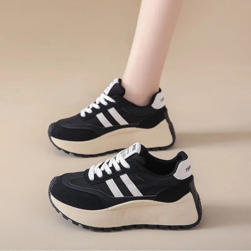 2024 autumn Spring Thick Bottom Women's Shoes Casual Patchwork Leather Sneakers Casual Vulcanised Shoes Ladies Chaussure Femme