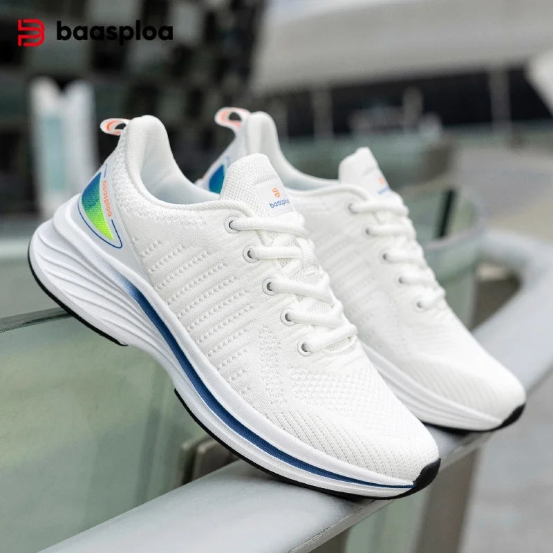 Baasploa Women Running Shoes Comfort Lightweight Sport Shoes New Mesh Breathable White Casual Sneakers Lace-Up Non-Slip