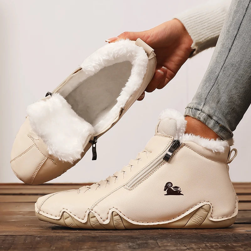 New Warm Women's Loafers Handmade Stitching Autumn/Winter Single Shoes Artificial Fur Zipper Casual Sneakers Unique Design Shoes