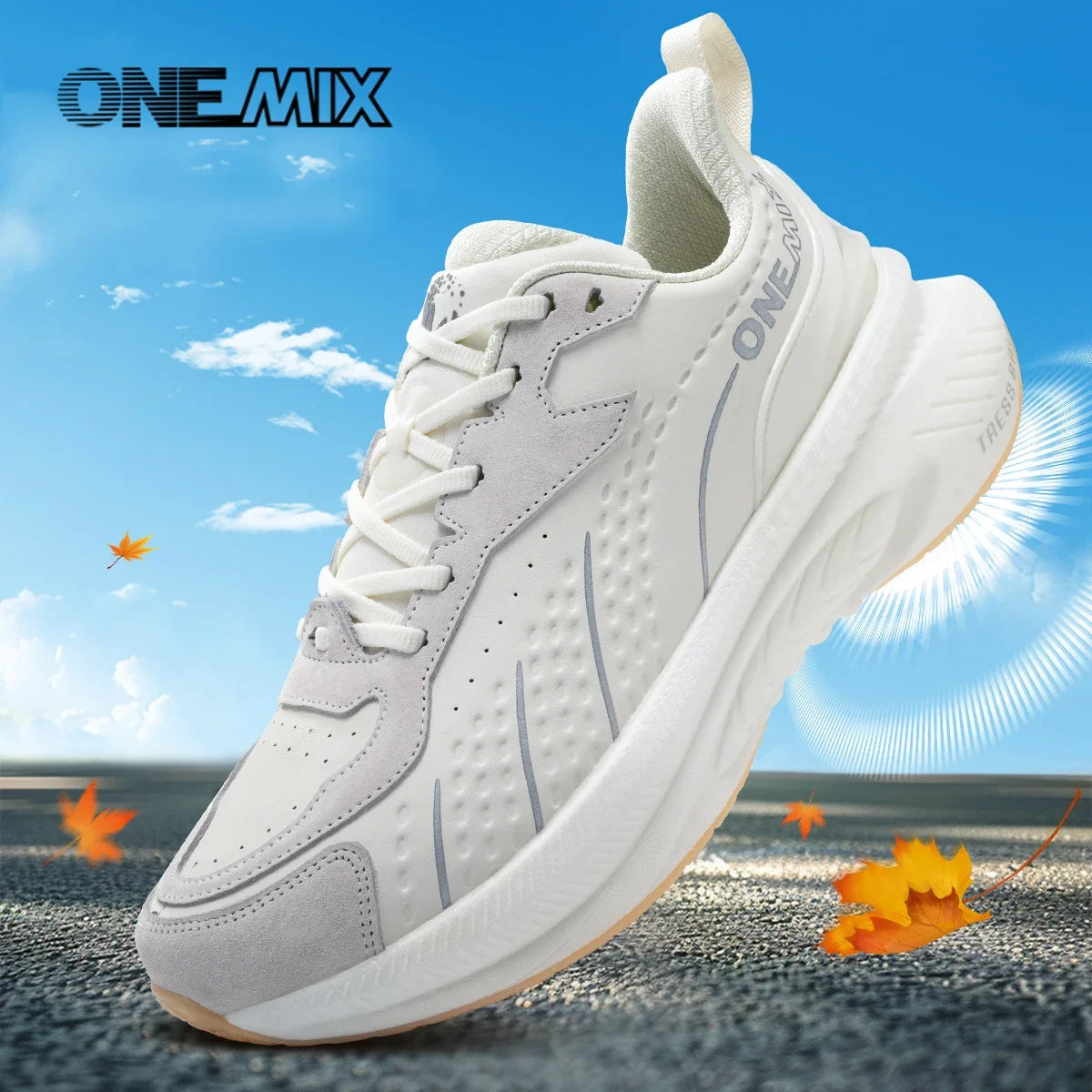 ONEMIX Winter Running Shoes for Men Leather Warm Sport Shoes Wear-resistant Female Jogging Training Shoes Black Walking Sneakers
