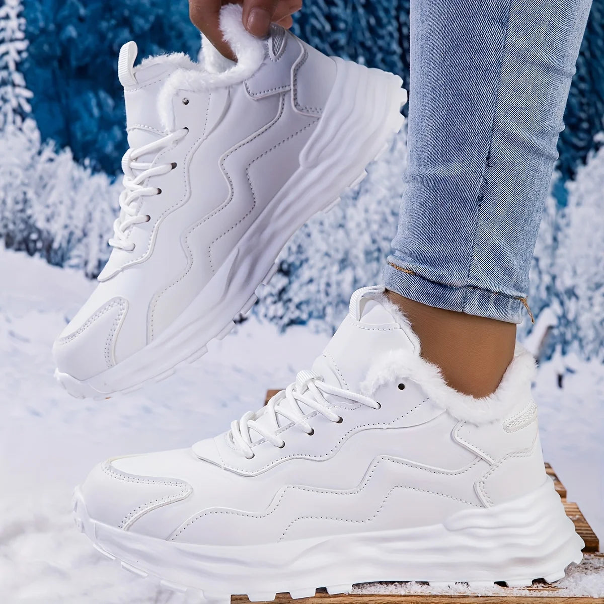 Women's Winter Casual Sports Short Boots-Pure Color Warm Keeping Cotton Cushion Lace-up Flat Shoes, Polyurethane Upper