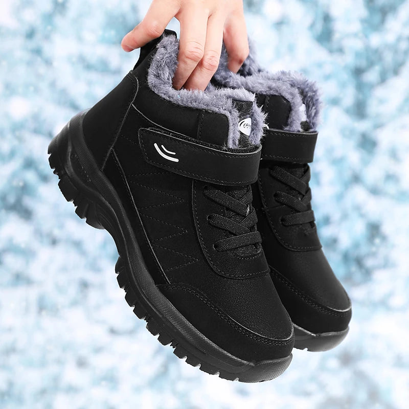 Women Snow Boots Waterproof  Warm Plush Lining Anti-Slip Sole Low Heel Ankle High Stylish Two-Tone Winter Essential Causal Shoes