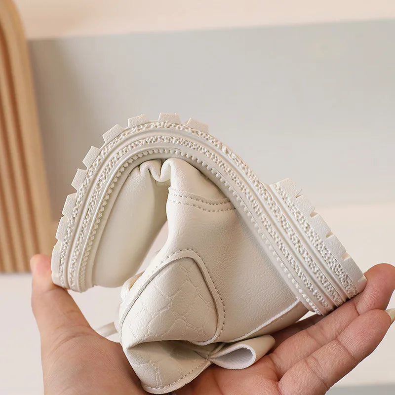 2024 Autumn New Children Ankle Boots for Girls White Fashion Leather Shoes Student Non Slip Short Boots Versatile Kids Shoes