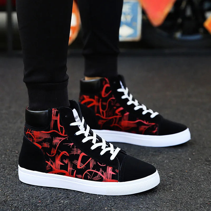 Spring and Autumn Fashion High Top Flat Bottom Black Vulcanized Men's Shoes Student Canvas Trend Winter Youth Board Shoes