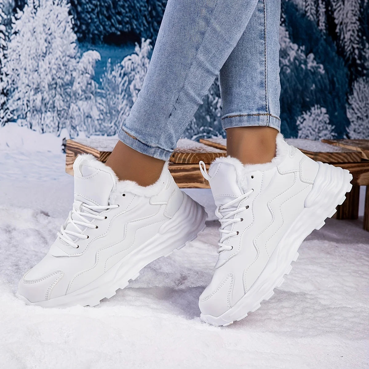 Women's Winter Casual Sports Short Boots-Pure Color Warm Keeping Cotton Cushion Lace-up Flat Shoes, Polyurethane Upper