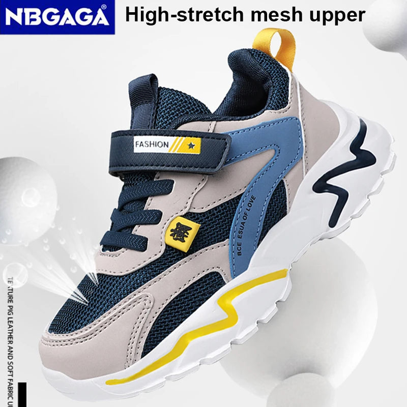 Kid Sneakers Sport Shoes for Boys Fashion Leather Children Breathable Mesh Comfort Shoes Casual Walking Outdoor Running Shoes