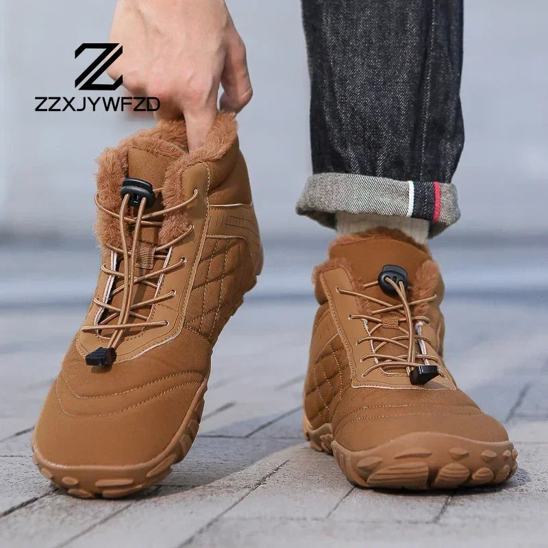 2024 New Winter Boots for Men Snow BareFoot Women Outdoor Non-slip Warm Fur Casual Sneakers Plus Size Ankle Boots Hiking Shoes