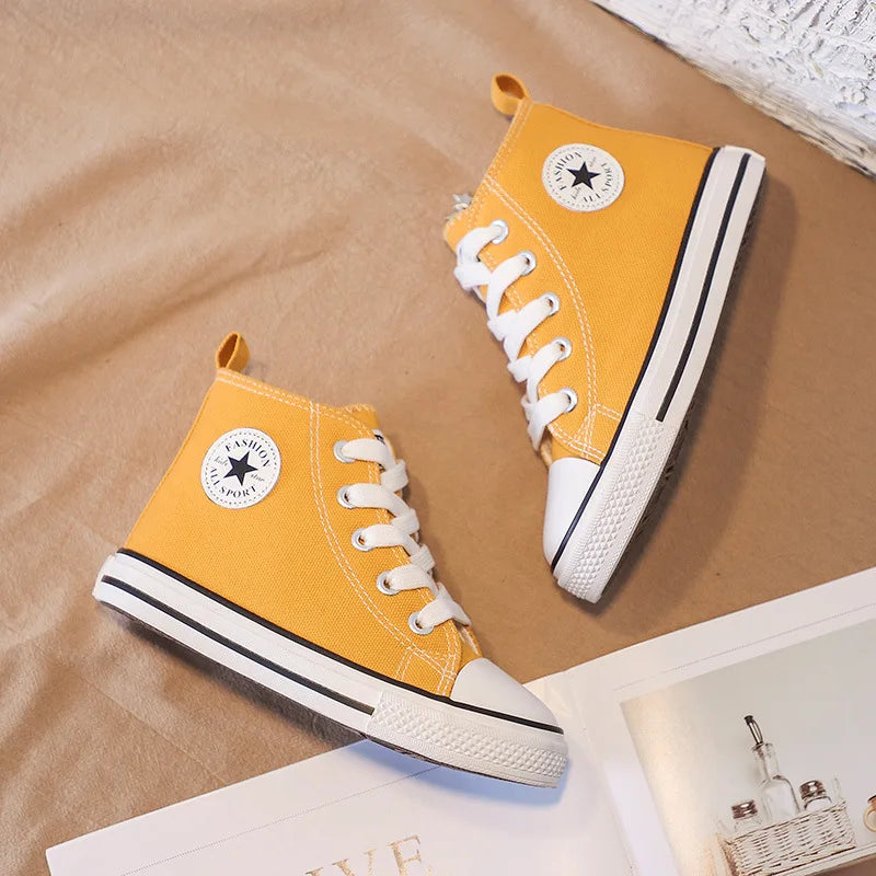 Children's High-Top Canvas Shoes Soft Bottom Comfortable Non-slip Casual Shoes Summer Simple Solid Color Lace-Up Canvas Shoes
