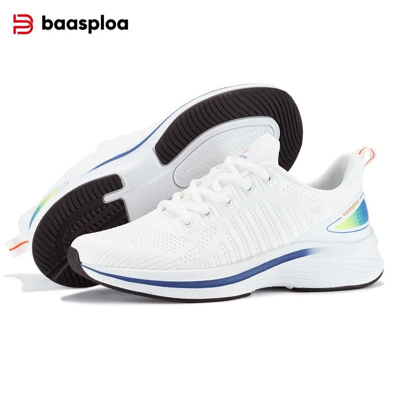 Baasploa Women Running Shoes Comfort Lightweight Sport Shoes New Mesh Breathable White Casual Sneakers Lace-Up Non-Slip