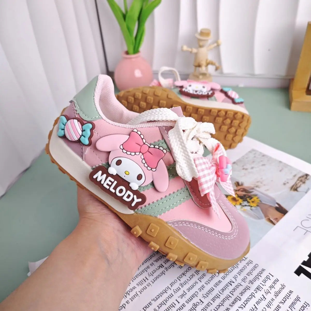 Kids'Casual Shoes Girls Cartoon MELODY PU Leather Outdoor Bow For Anti-slip Sneakers Pink Size 26-37