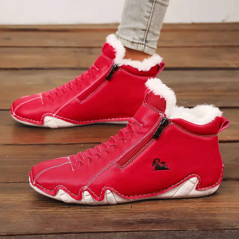 New Warm Women's Loafers Handmade Stitching Autumn/Winter Single Shoes Artificial Fur Zipper Casual Sneakers Unique Design Shoes