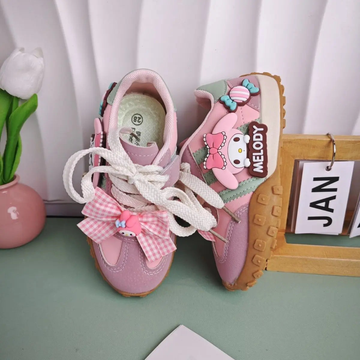 Kids'Casual Shoes Girls Cartoon MELODY PU Leather Outdoor Bow For Anti-slip Sneakers Pink Size 26-37