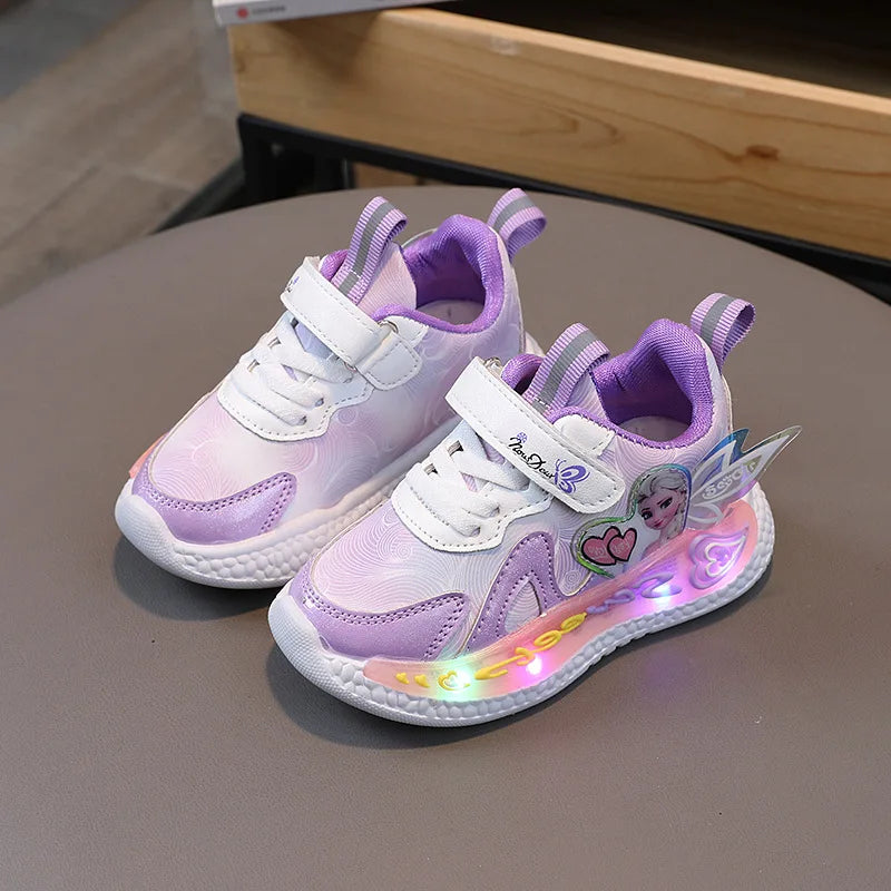 Frozen Princess New Children Shoes LED Colorful Lighted Kids Sneakers Classic Glowing Infant Girls Tennis