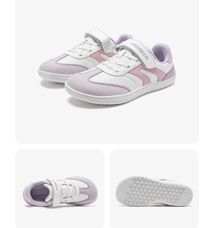 HOBIBEAR Boys Girls Barefoot Shoes Wide Toe Zero Drop Sneakers Retro Lightweight Hook Loop Minimalist Shoes for Big Kids