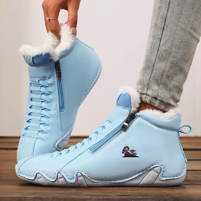 New Warm Women's Loafers Handmade Stitching Autumn/Winter Single Shoes Artificial Fur Zipper Casual Sneakers Unique Design Shoes