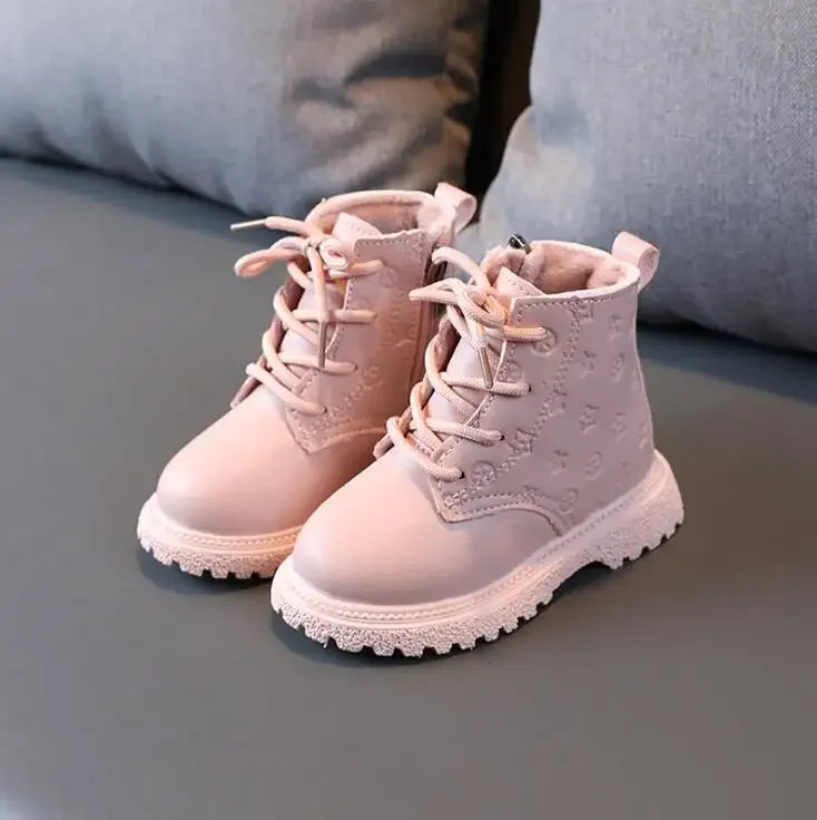 Girls Boots Autumn Winter Plush Children Boots Boys Girls Shoes Fashion Brand Soft Leather Warm Kids Boots