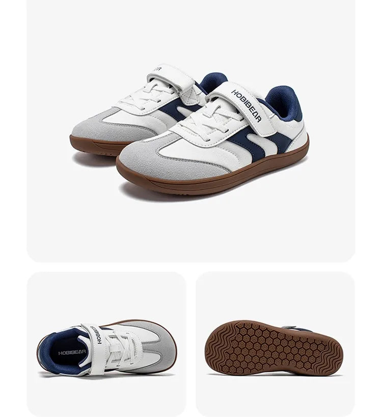 HOBIBEAR Boys Girls Barefoot Shoes Wide Toe Zero Drop Sneakers Retro Lightweight Hook Loop Minimalist Shoes for Big Kids