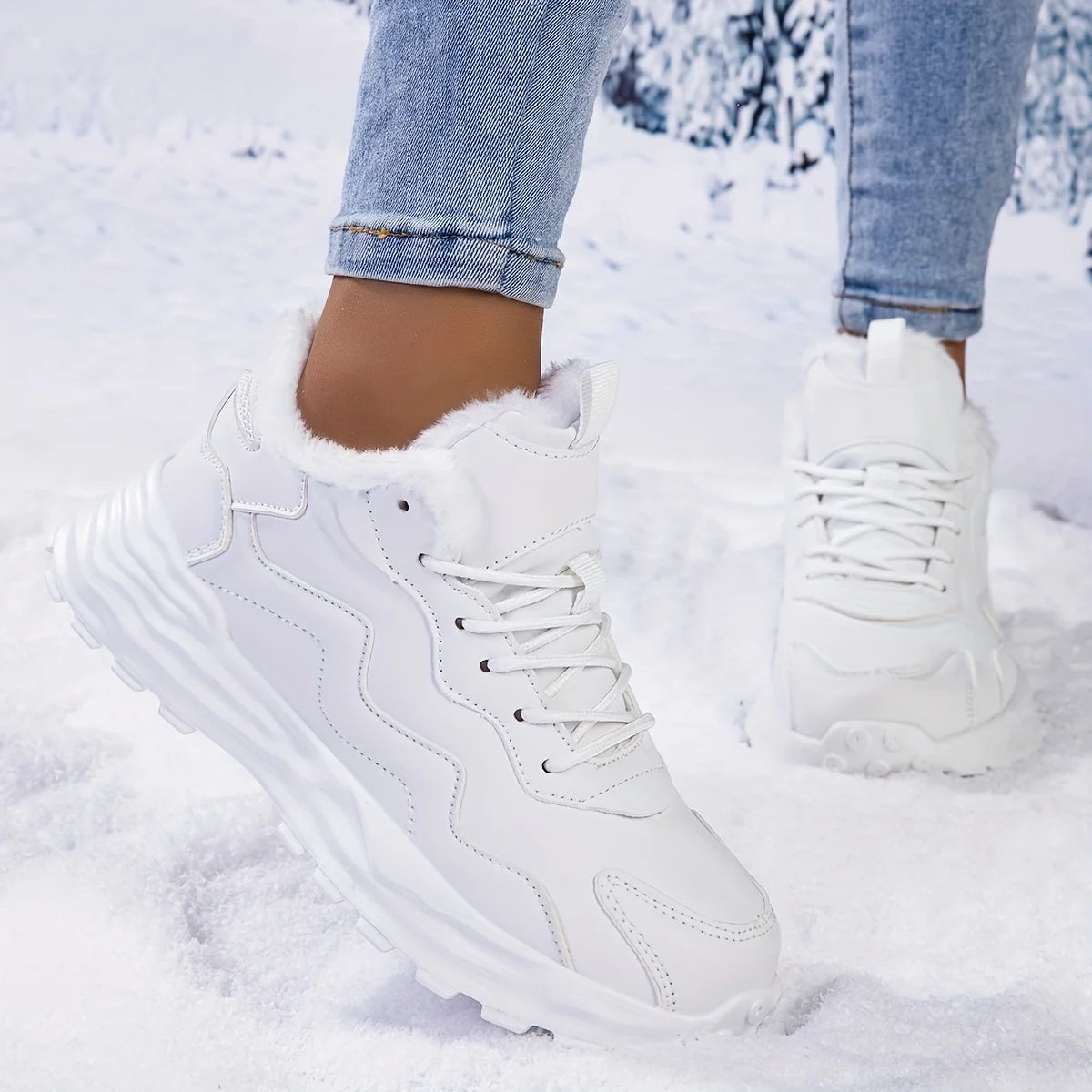 Women's Winter Casual Sports Short Boots-Pure Color Warm Keeping Cotton Cushion Lace-up Flat Shoes, Polyurethane Upper