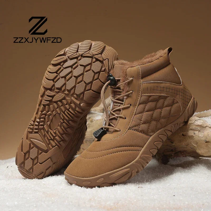 2024 New Winter Boots for Men Snow BareFoot Women Outdoor Non-slip Warm Fur Casual Sneakers Plus Size Ankle Boots Hiking Shoes