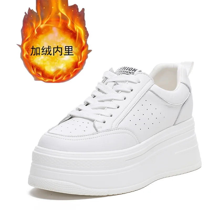 Fujin 8cm Genuine Leather Women Casual Shoes Chunky Sneakers Platform Wedge Heel Women Leisure Shoes Fall Winter Sneaker Women