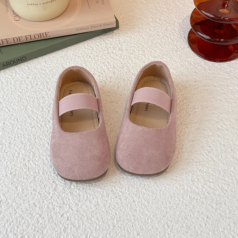 Girl's Ballet Flats Candy Color Suede Elastic Band Kids Princess Shoes Spring Shallow Leisure Trendy Children Mary Janes 23-34