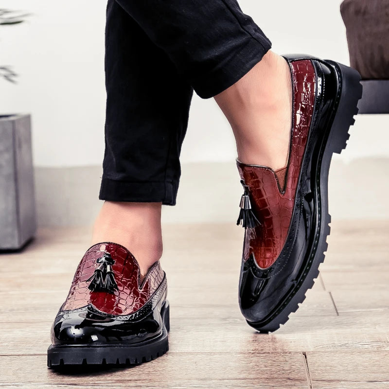 2024 new lazy man slip-on bean shoes men's business casual crocodile print 46 large size fringed leather shoes men