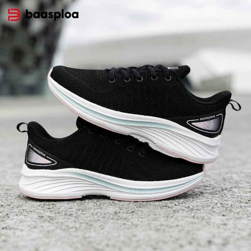 Baasploa Women Running Shoes Comfort Lightweight Sport Shoes New Mesh Breathable White Casual Sneakers Lace-Up Non-Slip