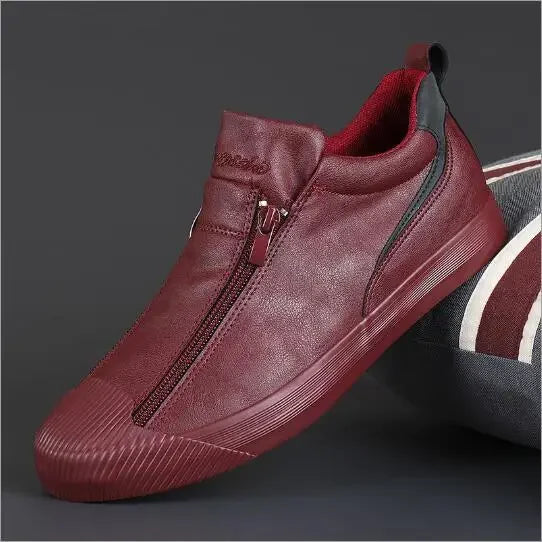 2024 New Autumn Men's Trendy Sports Shoes Leather Soft Sole High Top Men's Shoes One Step Zipper Leather Shoes Size 38-44