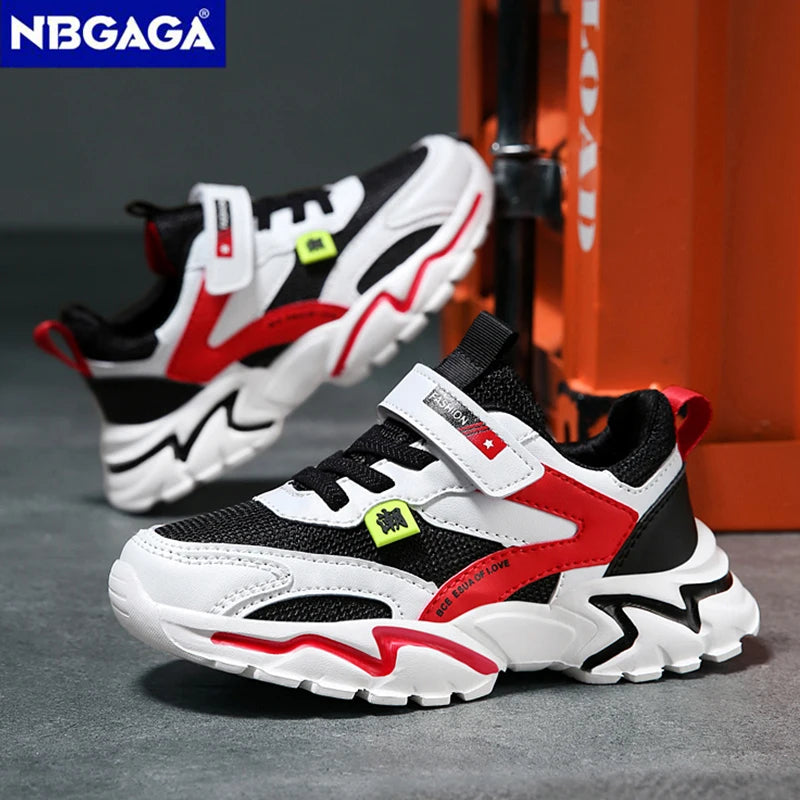 Kid Sneakers Sport Shoes for Boys Fashion Leather Children Breathable Mesh Comfort Shoes Casual Walking Outdoor Running Shoes