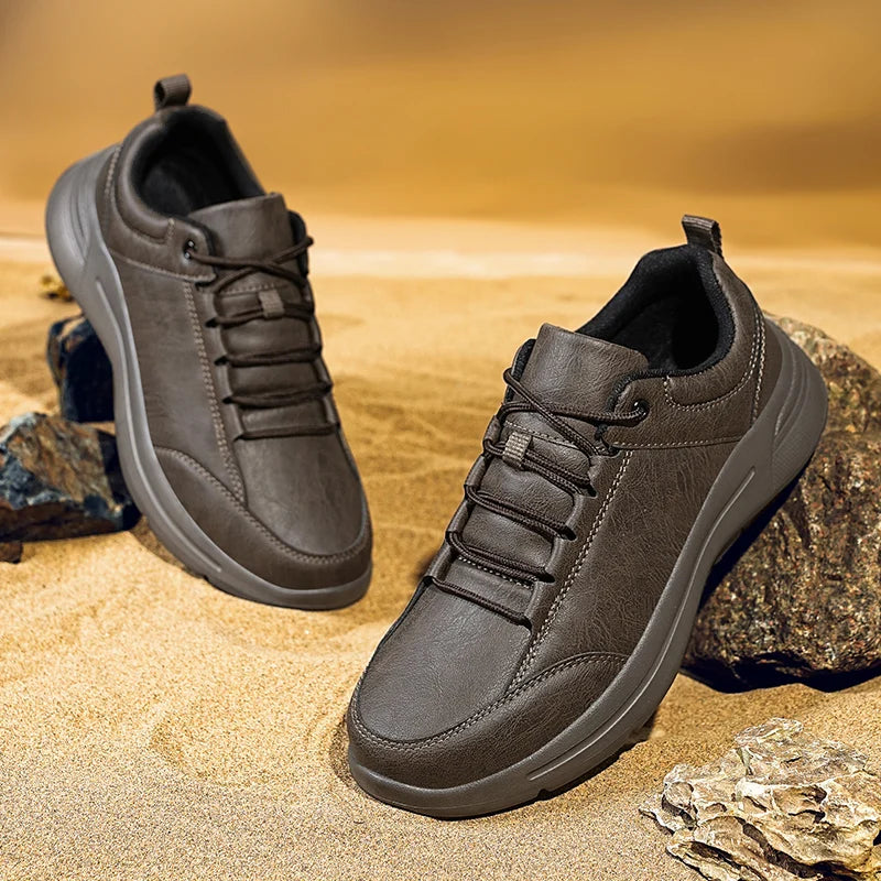 Waterproof Men's Chunky Sneakers Autumn and Winter Casual Shoes For Men Lace Up Lightweight and Soft Sport Walking Shoes