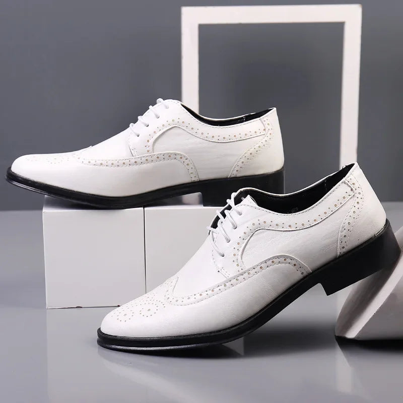 2023 Mens Wingtip Oxford Shoes Genuine Calfskin Leather Brogue Dress Shoes Classic Business Formal Shoes Man