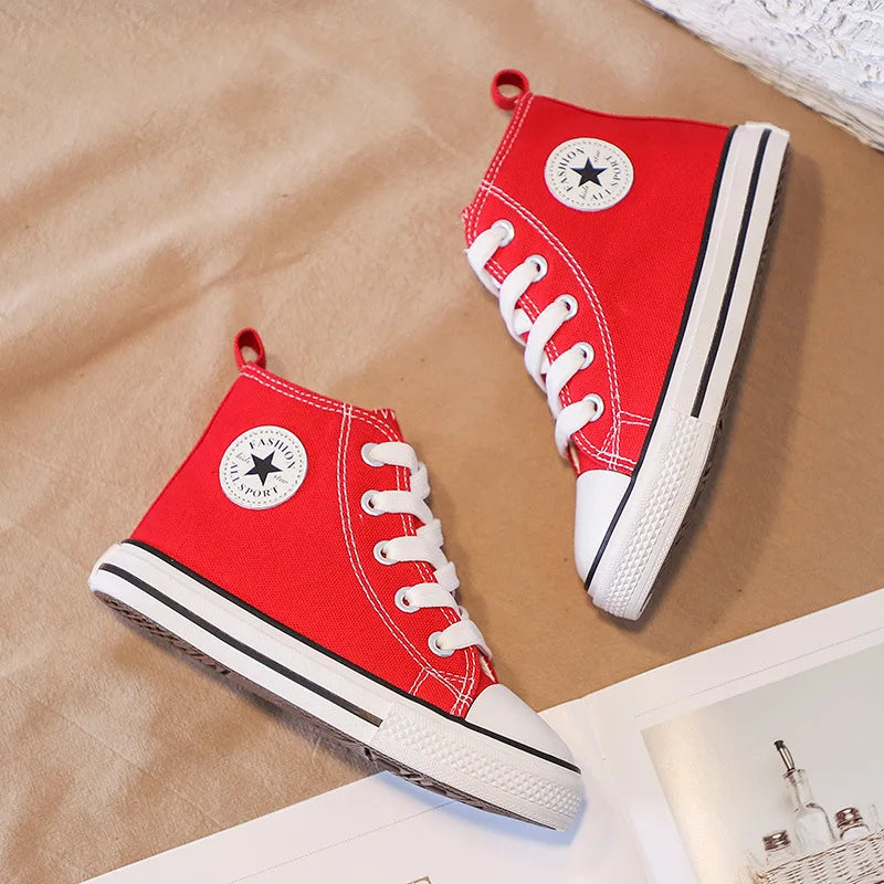 Children's High-Top Canvas Shoes Soft Bottom Comfortable Non-slip Casual Shoes Summer Simple Solid Color Lace-Up Canvas Shoes