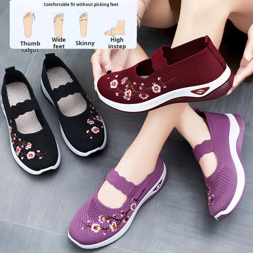 Women's Ethnic Embroidered Athletic Shoes Fashion Breathable Lightweight Non-Slip Running Walking Sneakers for Outdoor Sports