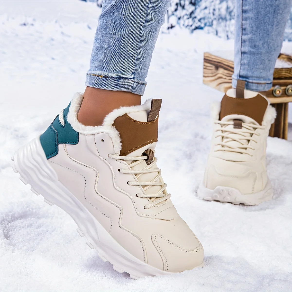 Women's Winter Casual Sports Short Boots-Pure Color Warm Keeping Cotton Cushion Lace-up Flat Shoes, Polyurethane Upper