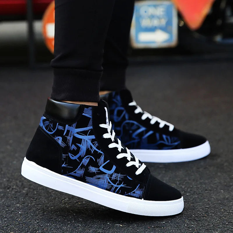Spring and Autumn Fashion High Top Flat Bottom Black Vulcanized Men's Shoes Student Canvas Trend Winter Youth Board Shoes