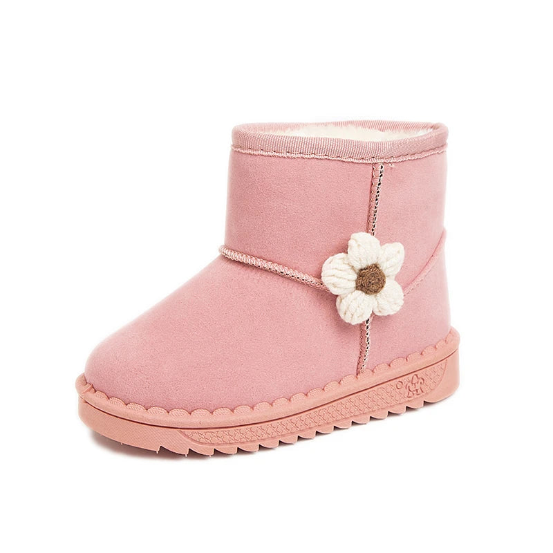 Girl's Winter Snow Boots Appliques Furry Platform Suede Kids Short Boot Four Colors Flexiable Non-slip Warm Chic Children Boot