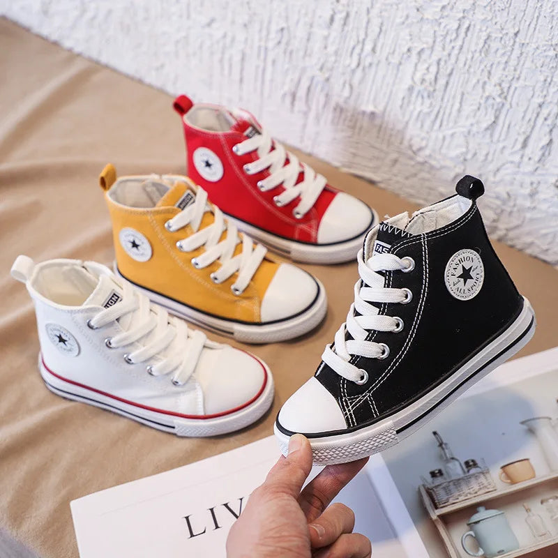 Children's High-Top Canvas Shoes Soft Bottom Comfortable Non-slip Casual Shoes Summer Simple Solid Color Lace-Up Canvas Shoes